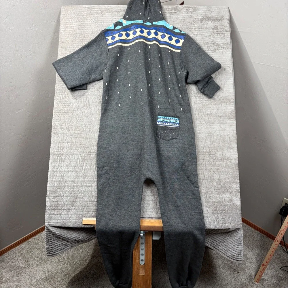 SkylineWears Mens Hooded Jumpsuit Charcoal Gray Tribal Geometric‎ Print Size M
